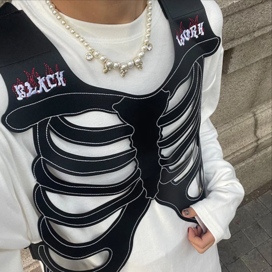black skeleton work vest