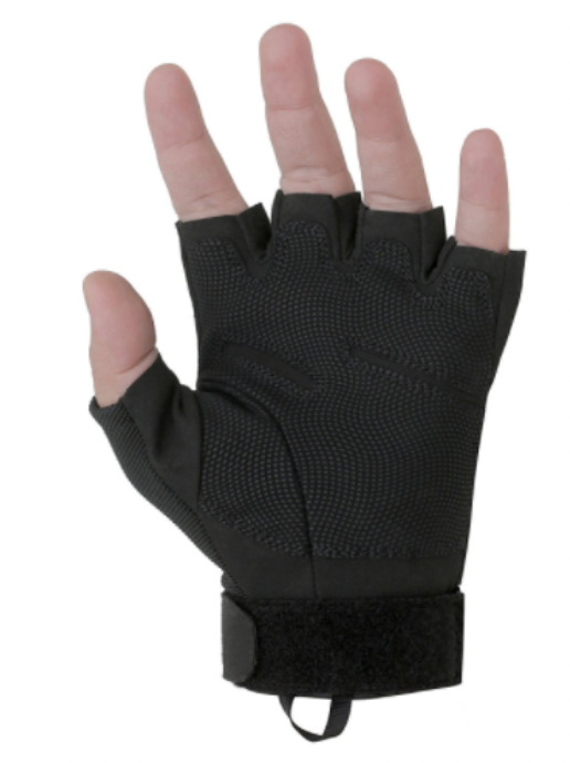 black tactical fingerless gloves