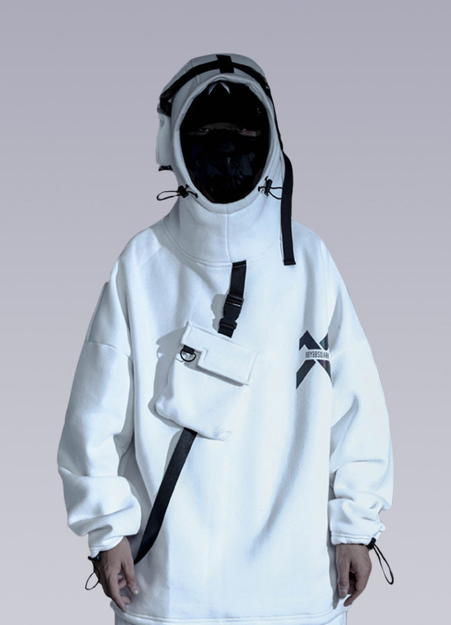 white techwear hoodie